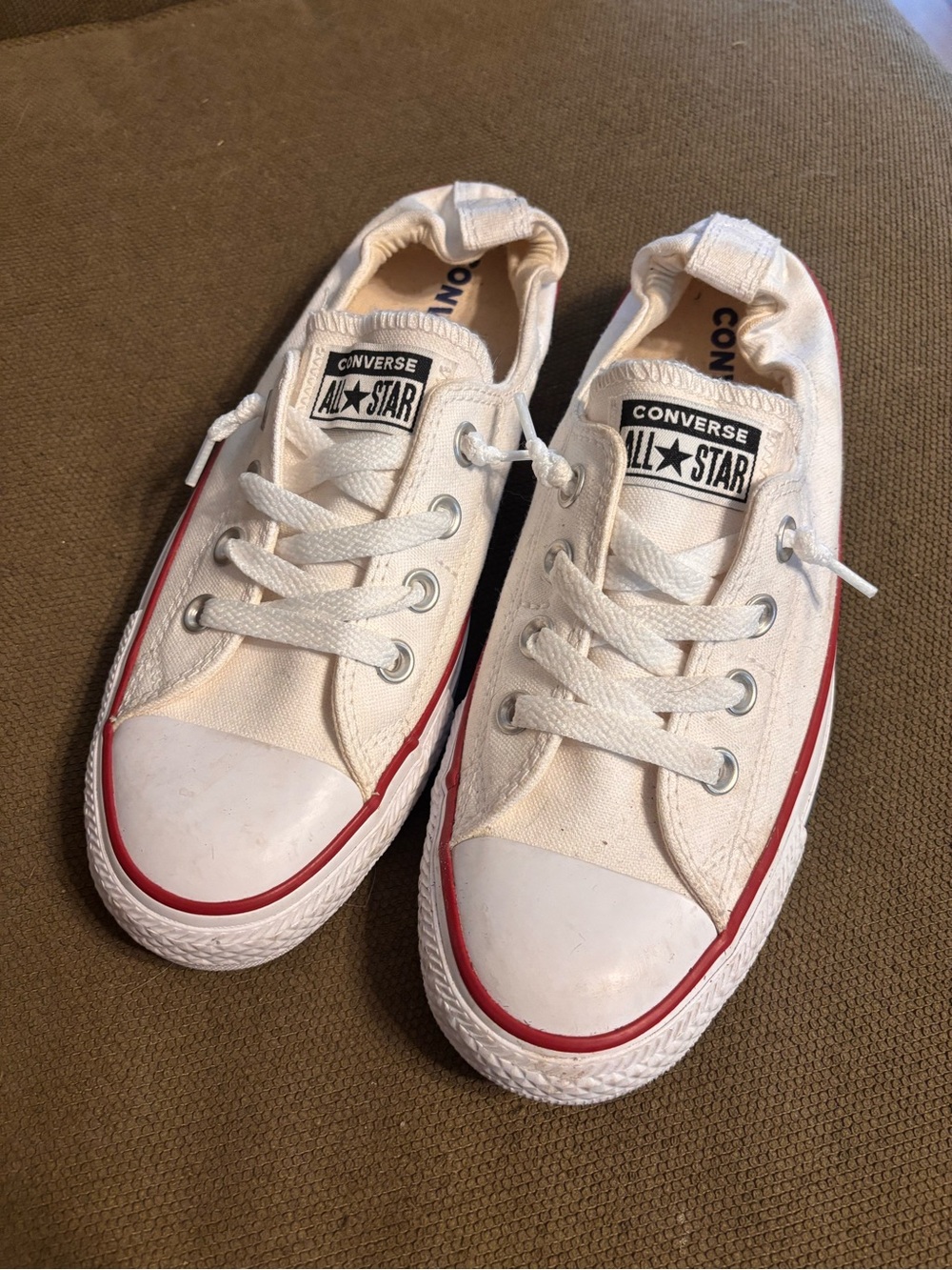 Converse White Low-Top Sneakers with Red Stripe